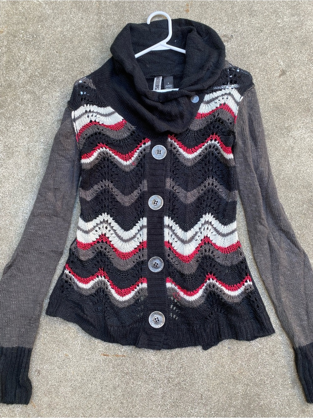 BKE Cowl Neck Chevron Knit Button Up Cardigan Sweater Y2K Fall small